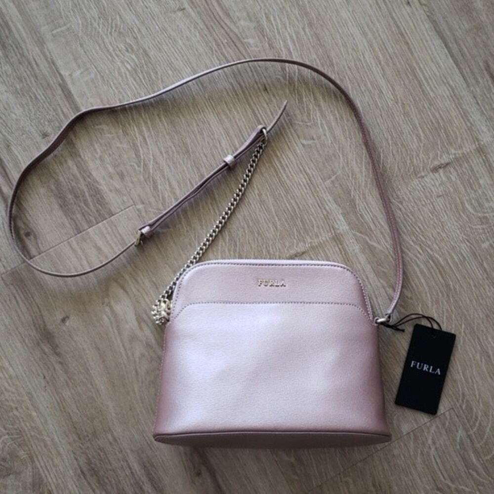 Furla Rose Gold Pink Feminine Cottagecore Chic Whimsical Dainty Luxury Crossbody